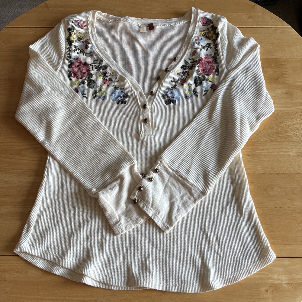 Pilcro By Anthropology Crossstitch Waffle Knit Henley Size Large